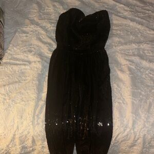 bebe Black Sequin Strapless Jumpsuit